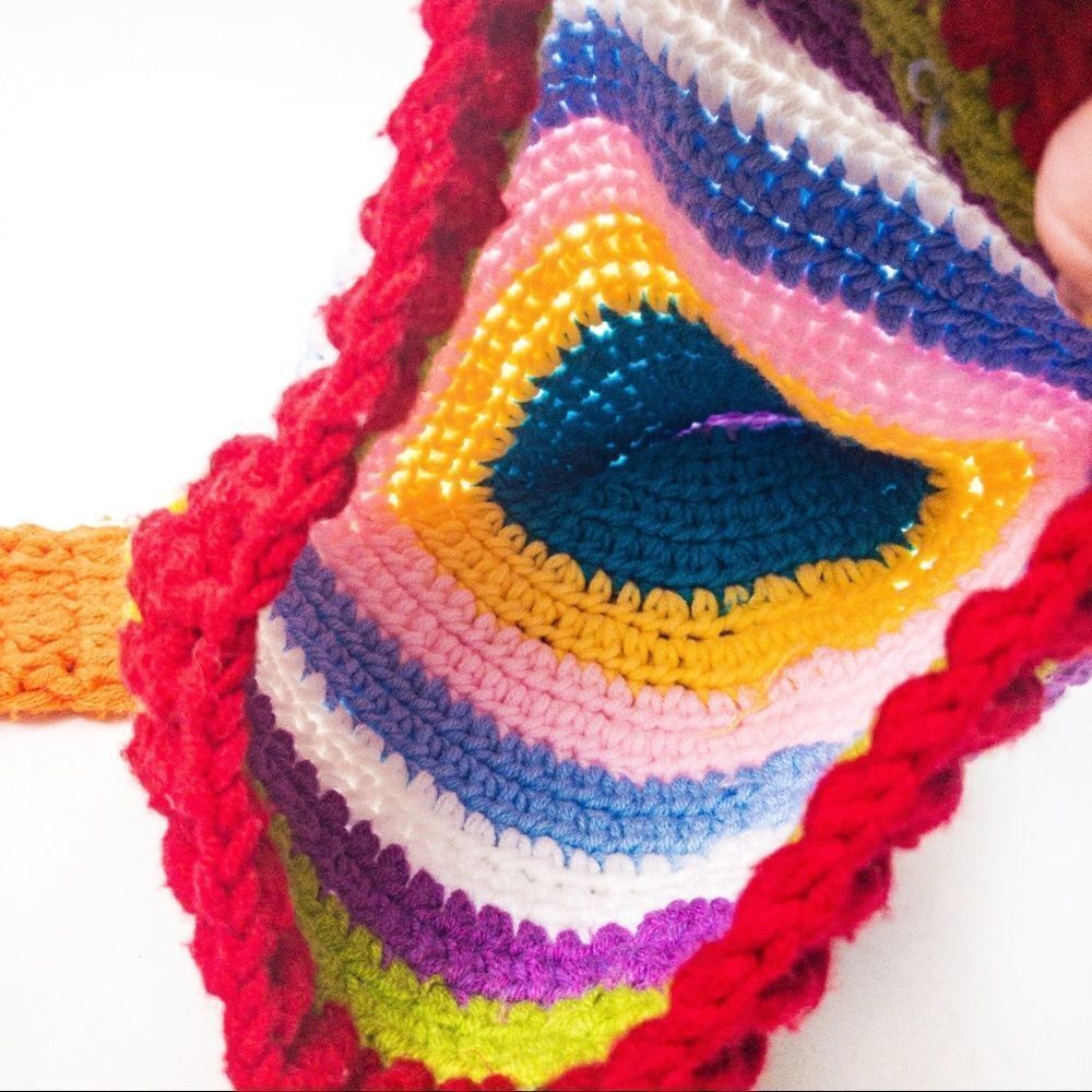 Rainbow Striped Set: Hand Knit Beanie & Old Navy Fleece Scarf - Picture 9 of 11